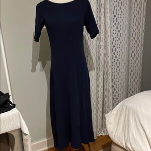 Navy Blue midi length 100% Cotton Summer Dress.